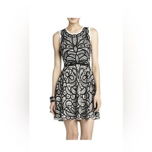 WOMENS BCBGMAXAZRIA TALULAH BLACK WHITE JACQUARD A-LINE SILK KNIT DRESS Size SM
